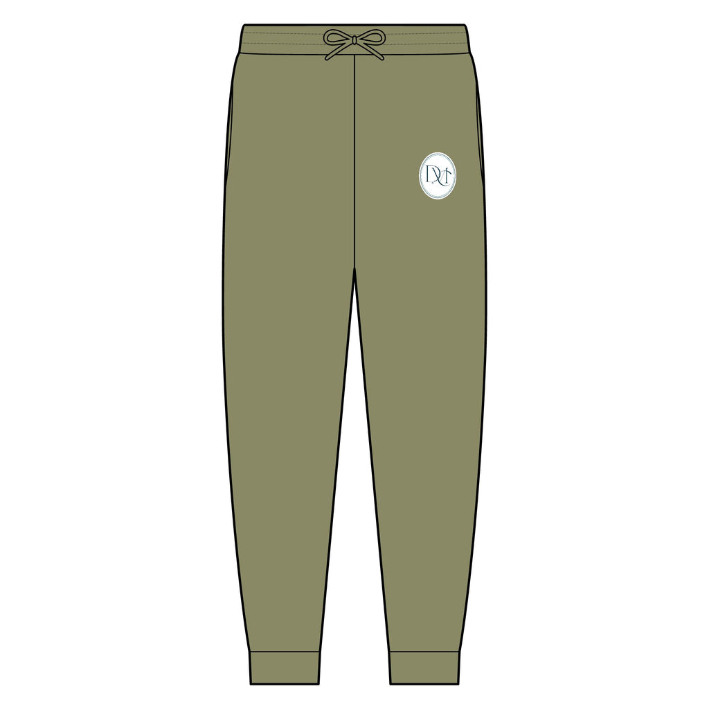 Olive Mini Logo Joggers — Casual Tri-Fleece Sweatpants