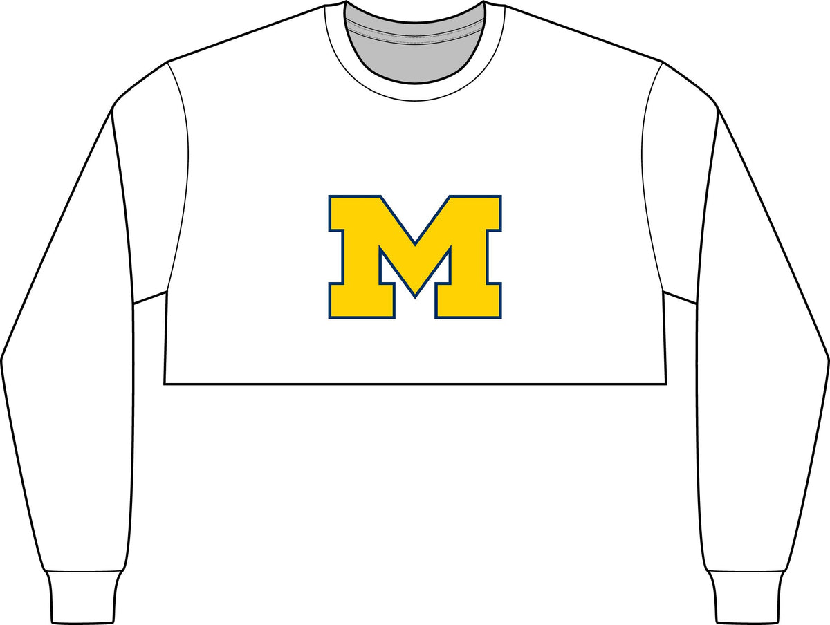 Cropped Long Sleeve Tee — Bold Yellow 'M' College Logo