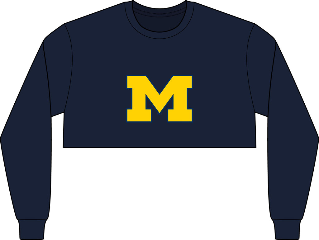 Cropped Long Sleeve Tee — Bold Yellow 'M' College Logo