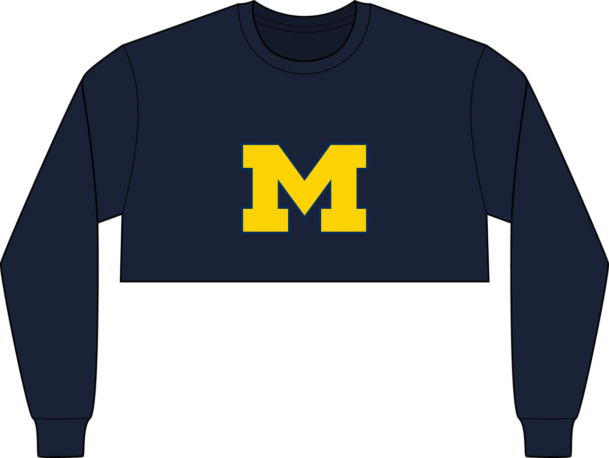 Cropped Long Sleeve Tee — Bold Yellow 'M' College Logo