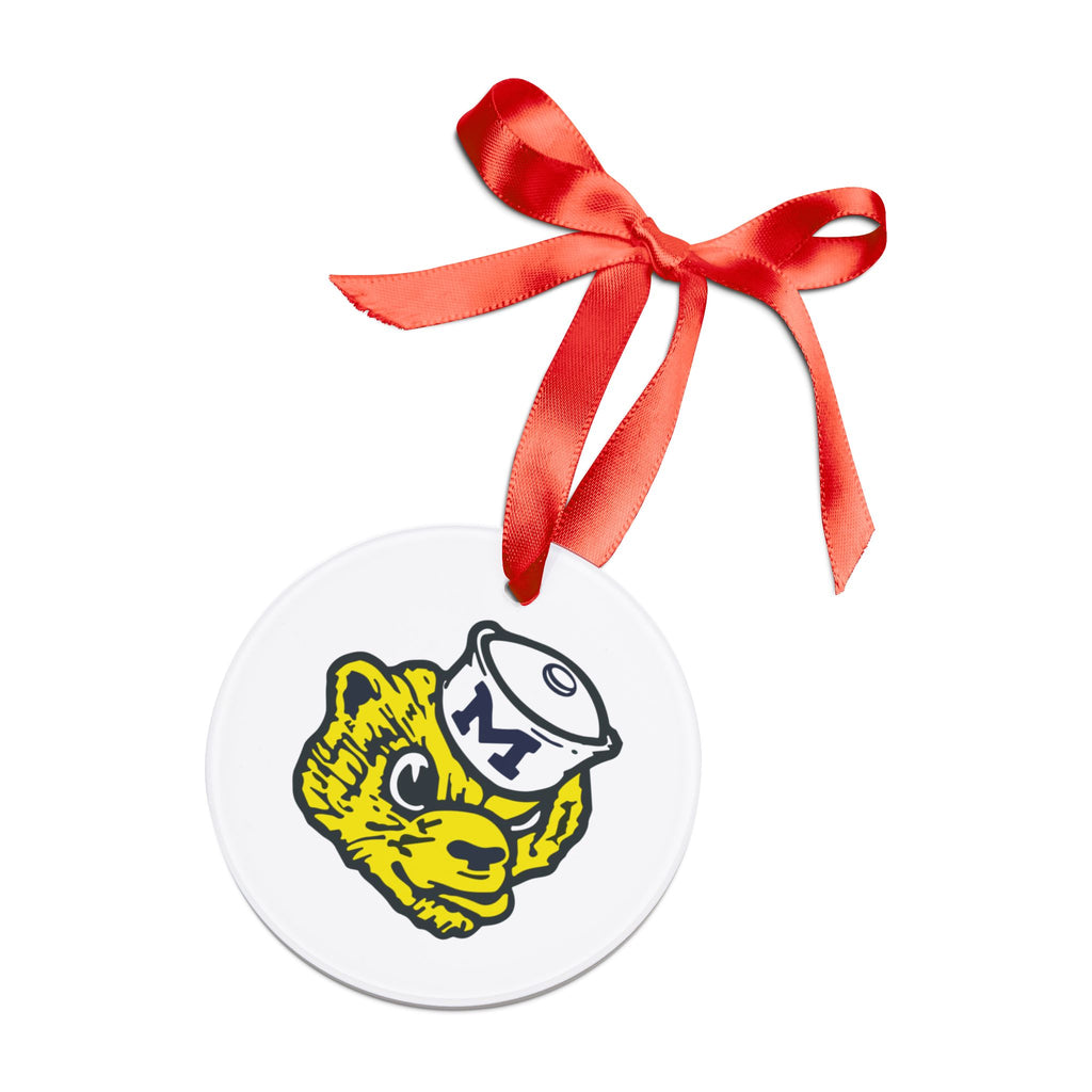 Vintage Mascot Acrylic Ornament — Yellow Bear with Sailor Hat (Holiday Ribbon)