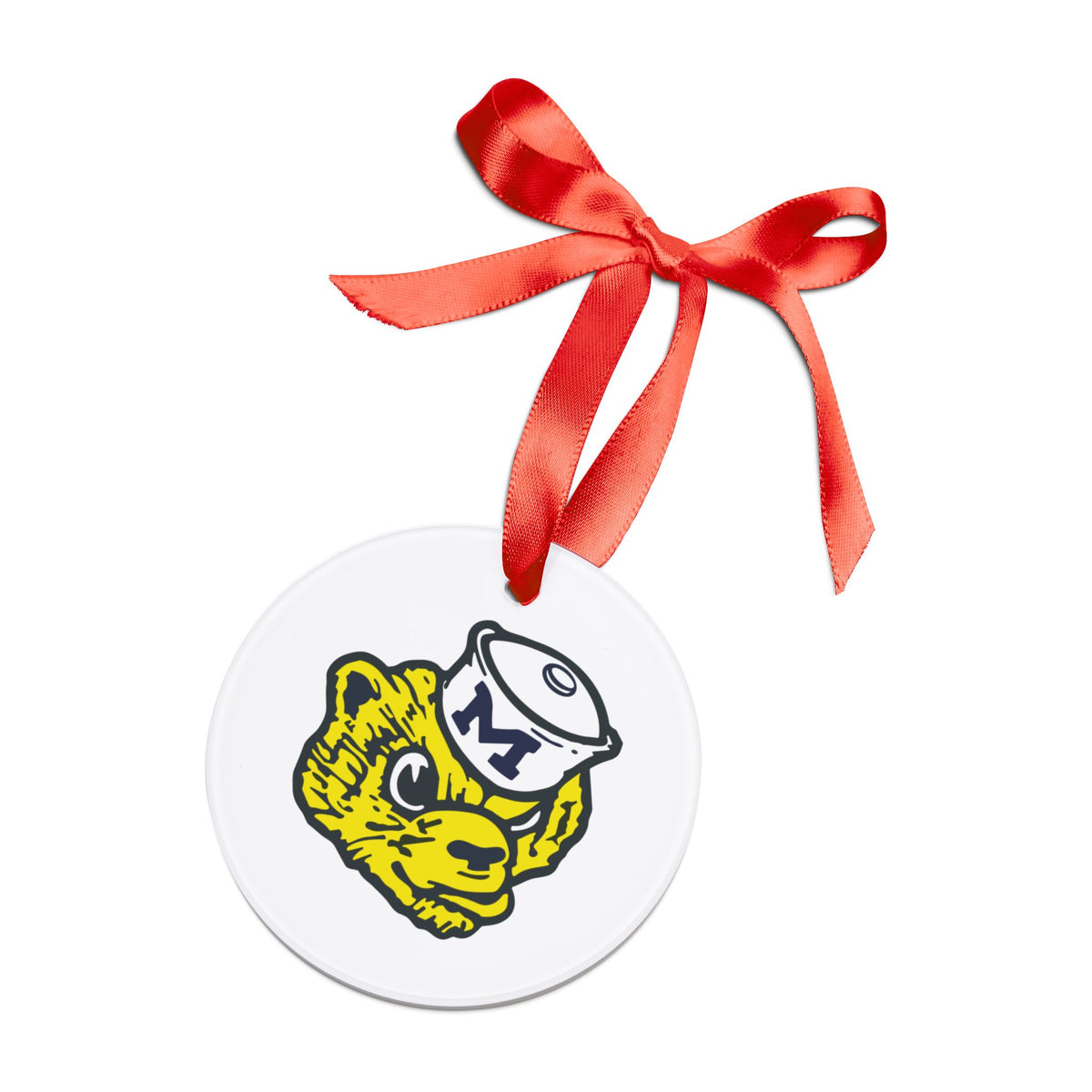 Vintage Mascot Acrylic Ornament — Yellow Bear with Sailor Hat (Holiday Ribbon)