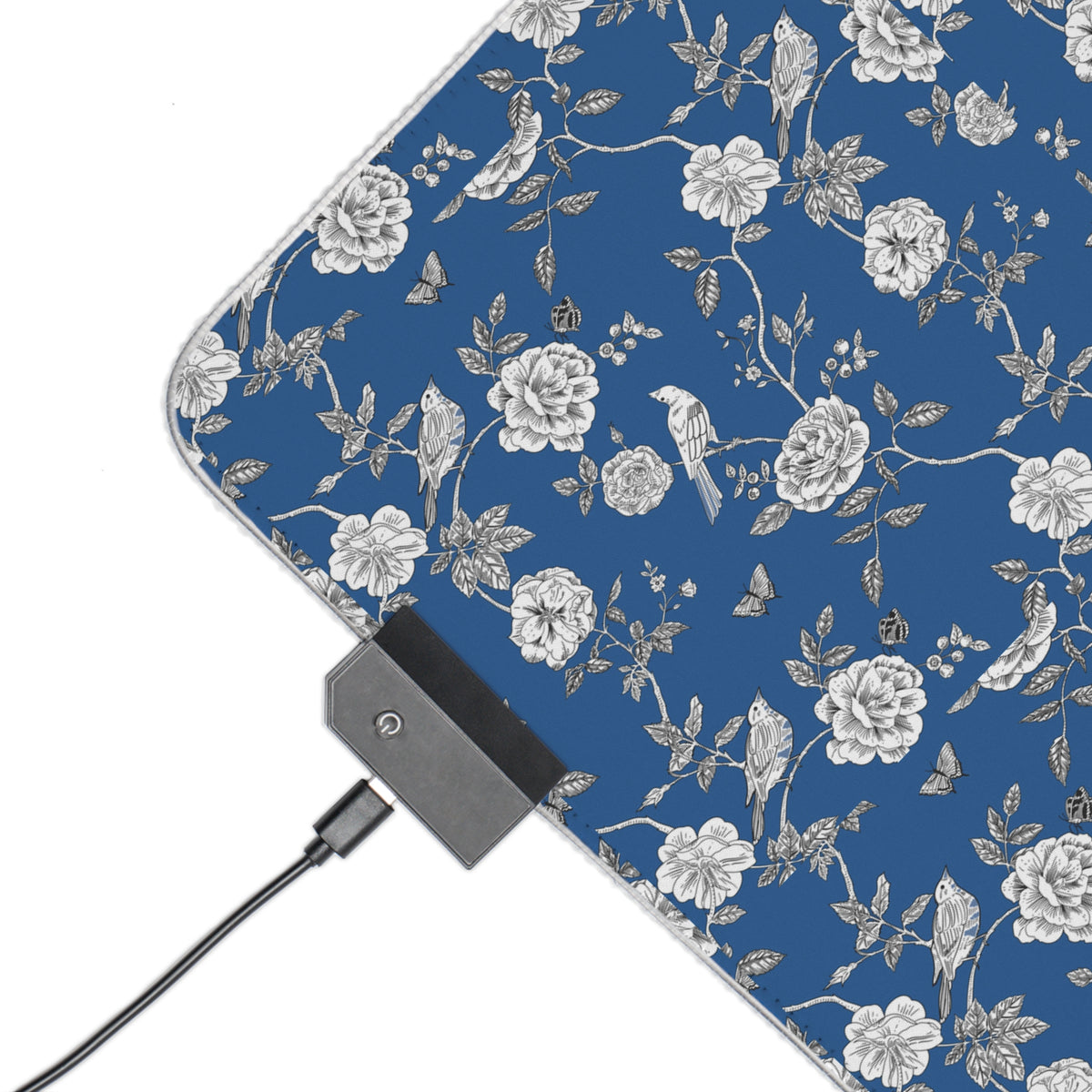 Blue Floral LED Gaming Mouse Pad — RGB Extended Desk Mat