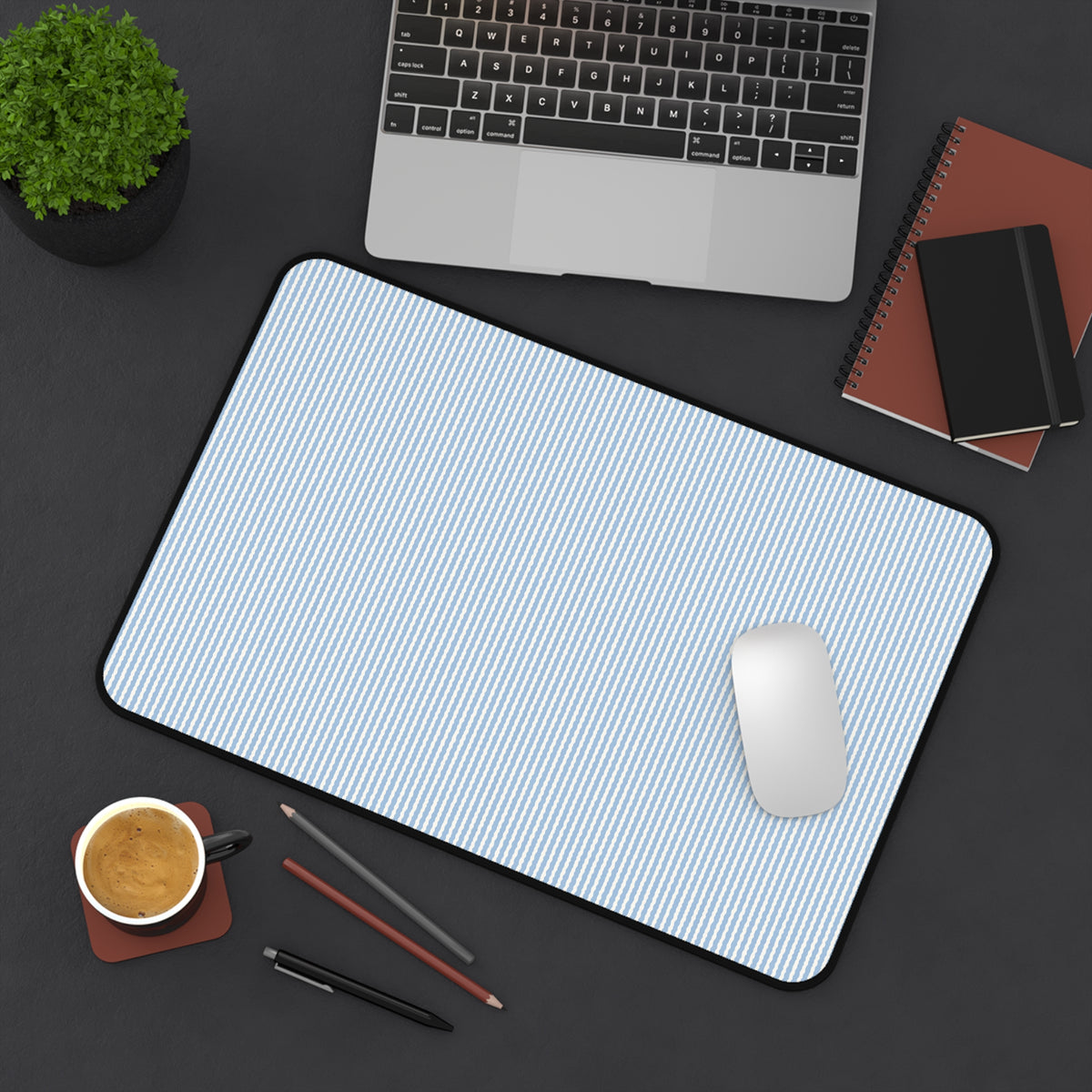 Blue Pinstripe Desk Mat — Minimal Office Desk Pad