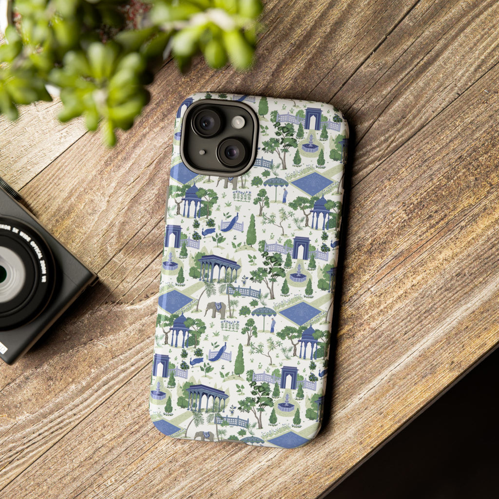 Garden Pavilion Phone Case — Blue & Green Toile Protective iPhone Cover