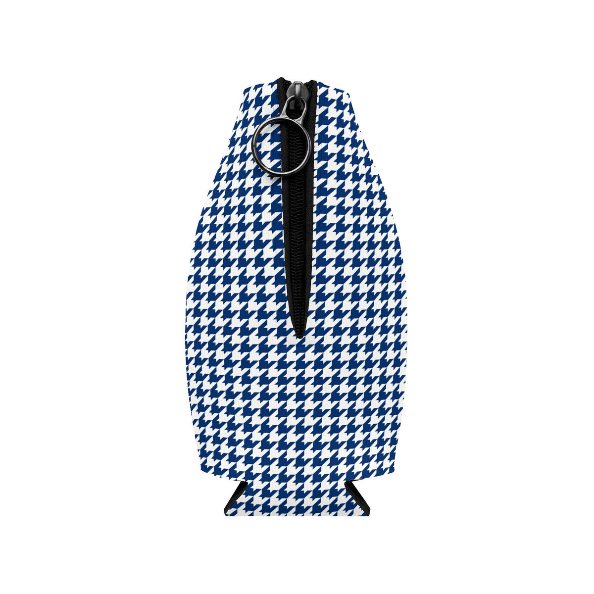 Houndstooth Zip-Up Bottle Cooler Sleeve — Insulated Wine & Beverage Koozie