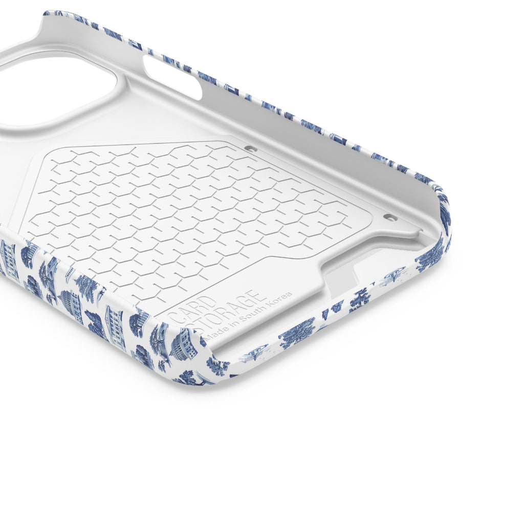 Blue Toile Phone Card Case — Slim Wallet Phone Case with Scenic Pattern