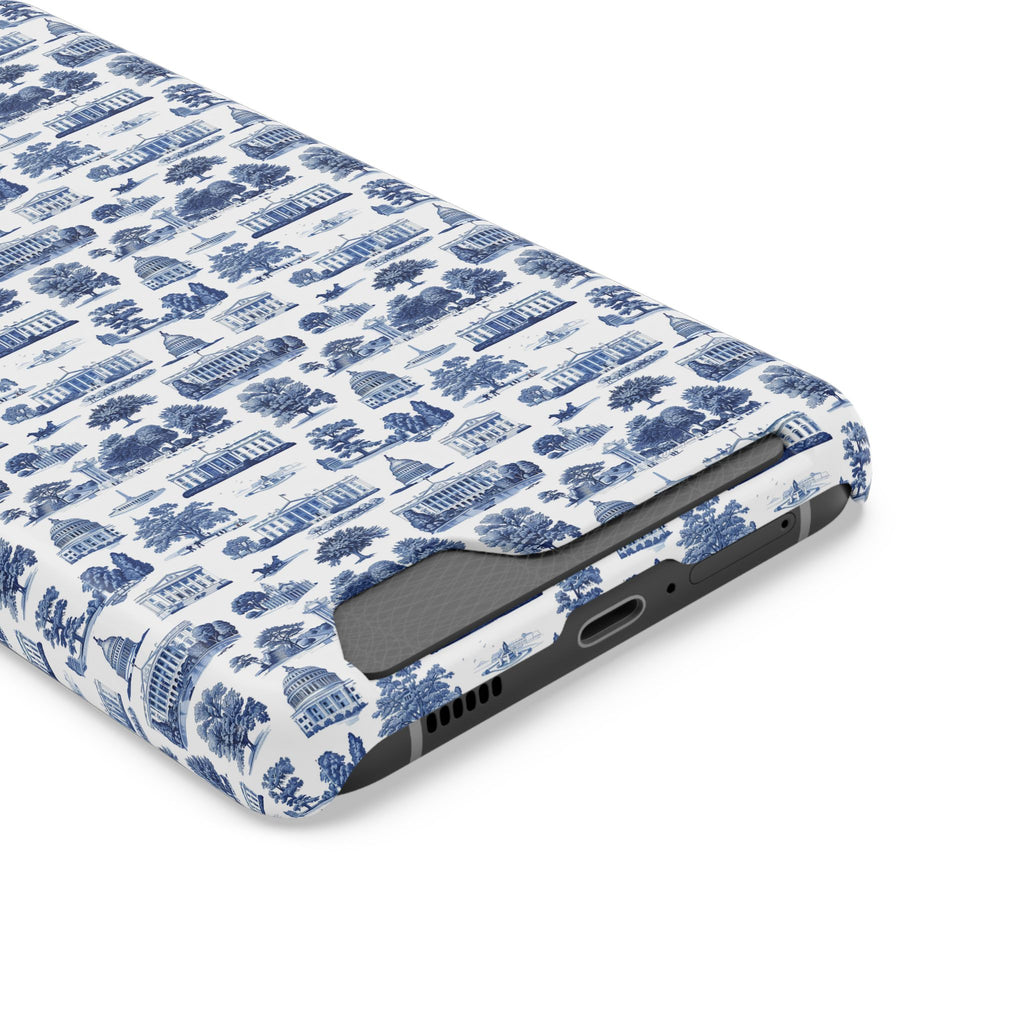 Blue Toile Phone Card Case — Slim Wallet Phone Case with Scenic Pattern