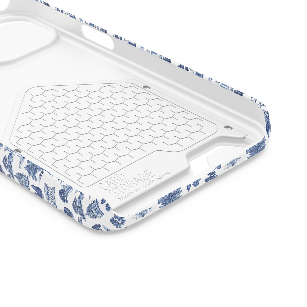Blue Toile Phone Card Case — Slim Wallet Phone Case with Scenic Pattern