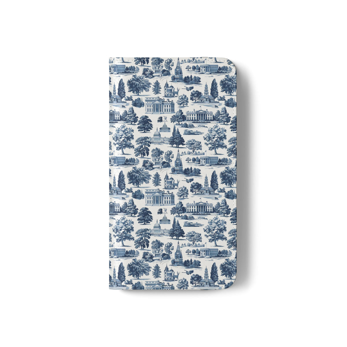 Vintage Toile Flip Phone Case — Blue Scenic Wallet Cover with Card Slots