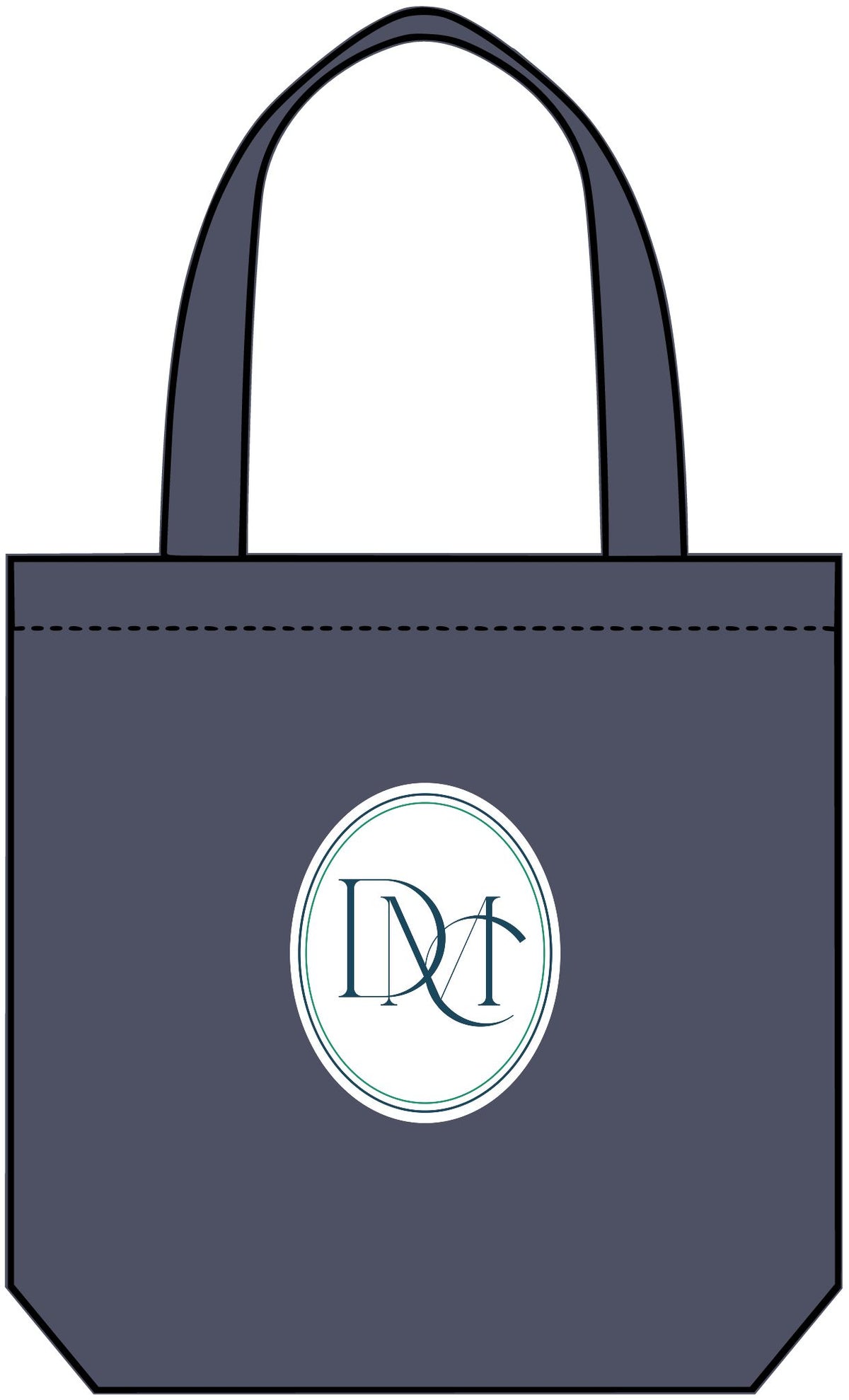 Denim Tote Bag with Monogrammed Oval Crest — 'DM' Initials