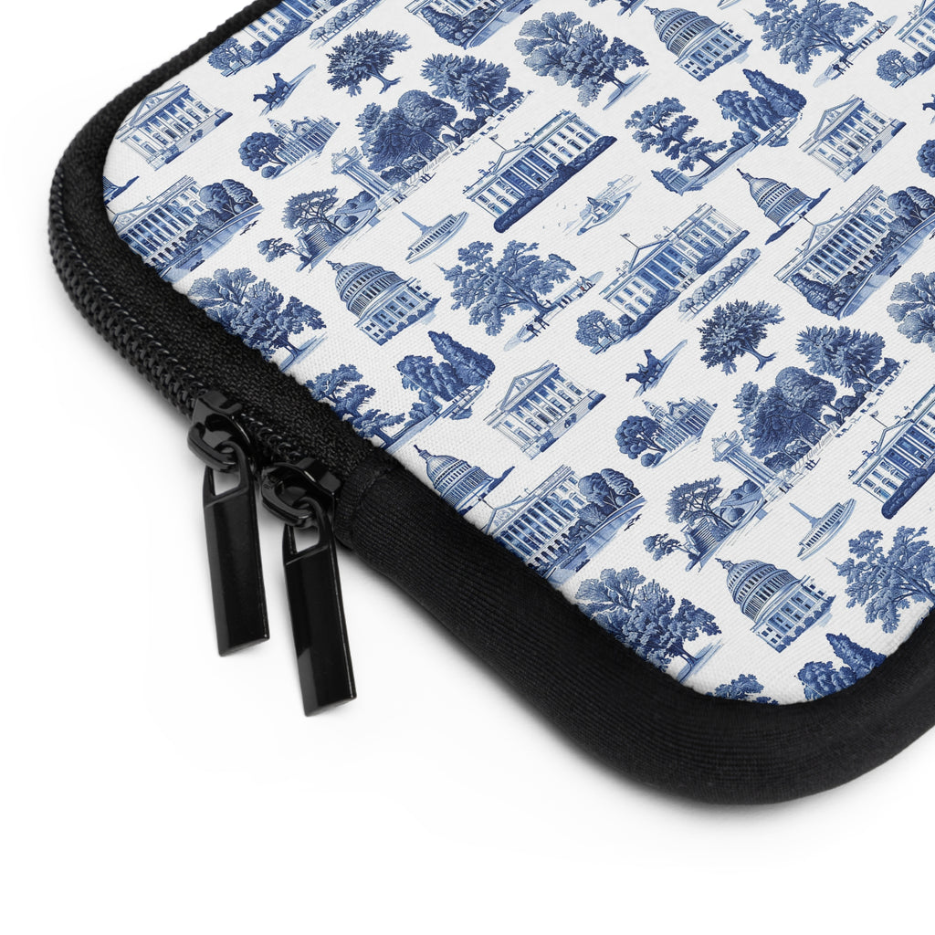 Capitol Toile Laptop Sleeve — Blue Washington D.C. Landmark Pattern