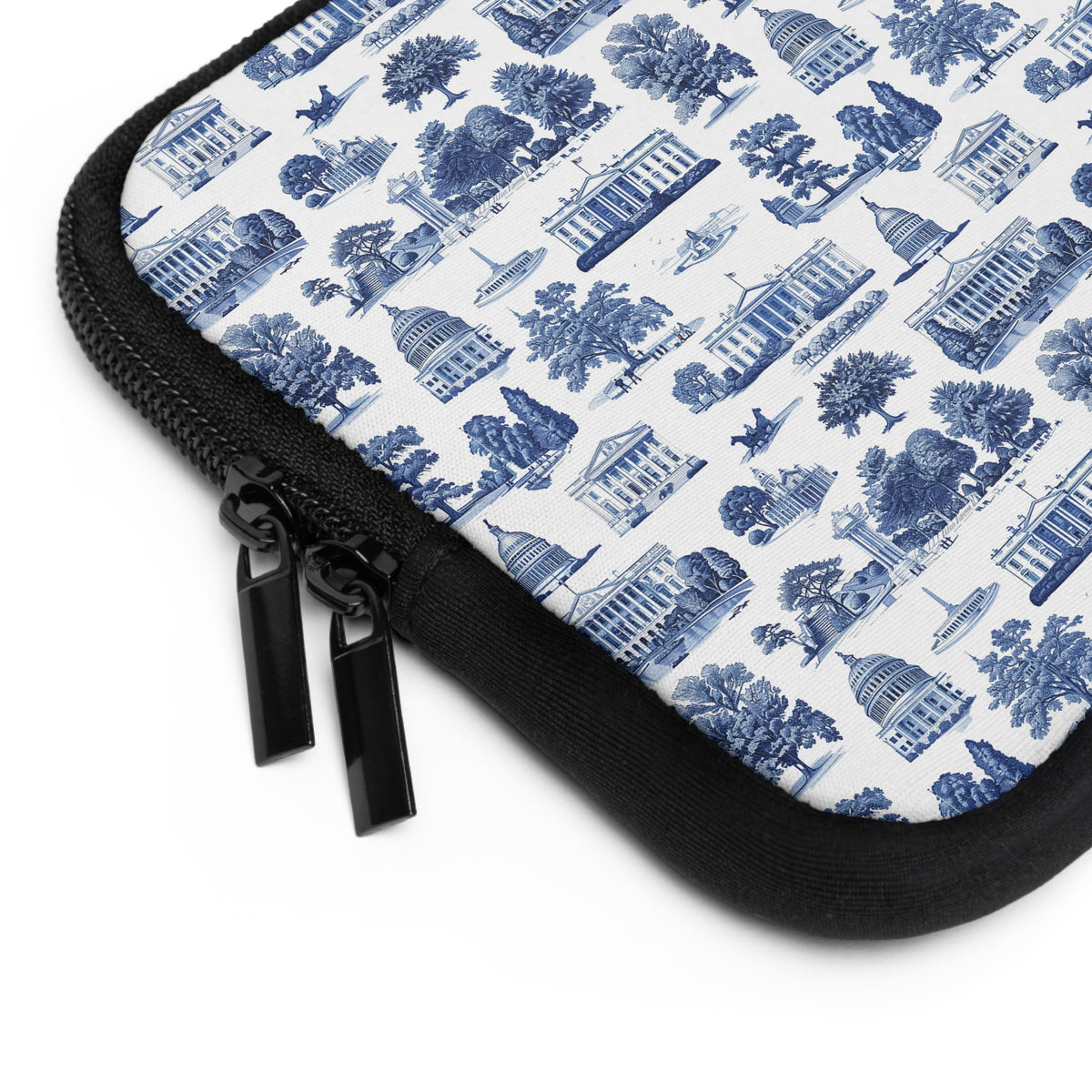 Capitol Toile Laptop Sleeve — Blue Washington D.C. Landmark Pattern