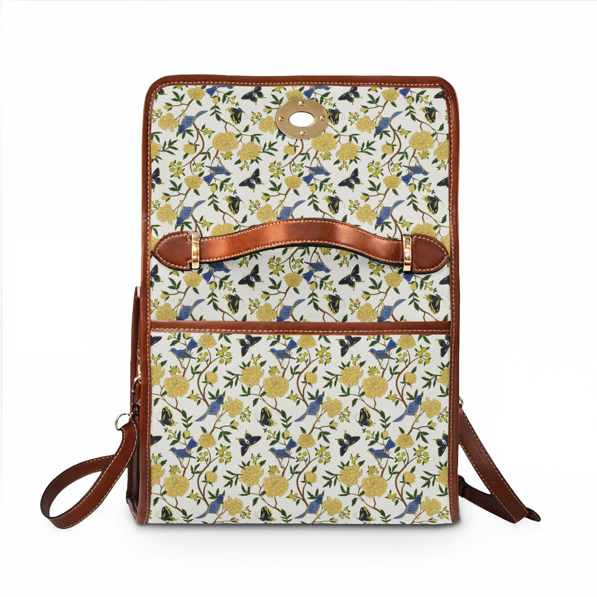 Floral Canvas Satchel — Yellow Blue Water-Resistant Bag