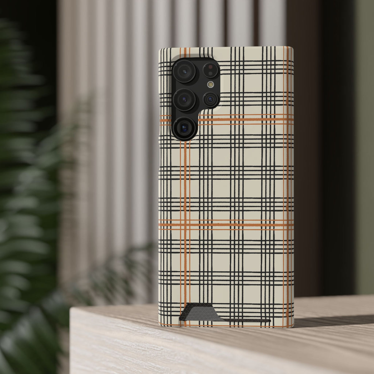 Plaid Card-Holder Phone Case — Slim Protective Wallet Case