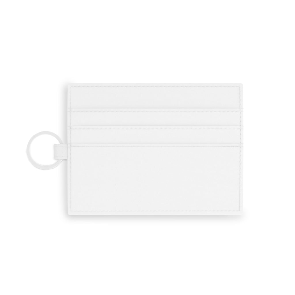Blue Toile Saffiano Leather Card Holder — Slim Card Case with Keyring