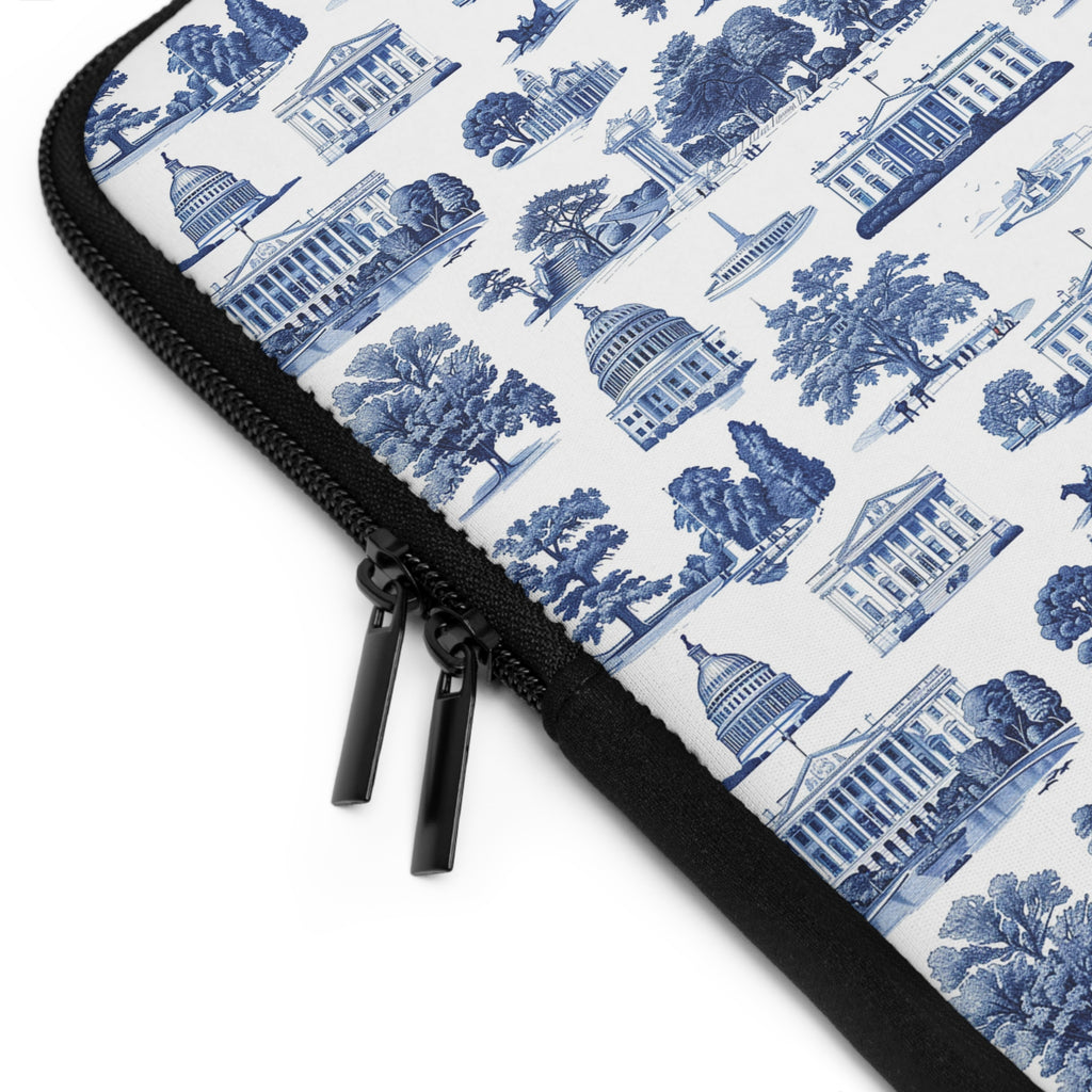 Capitol Toile Laptop Sleeve — Blue Washington D.C. Landmark Pattern