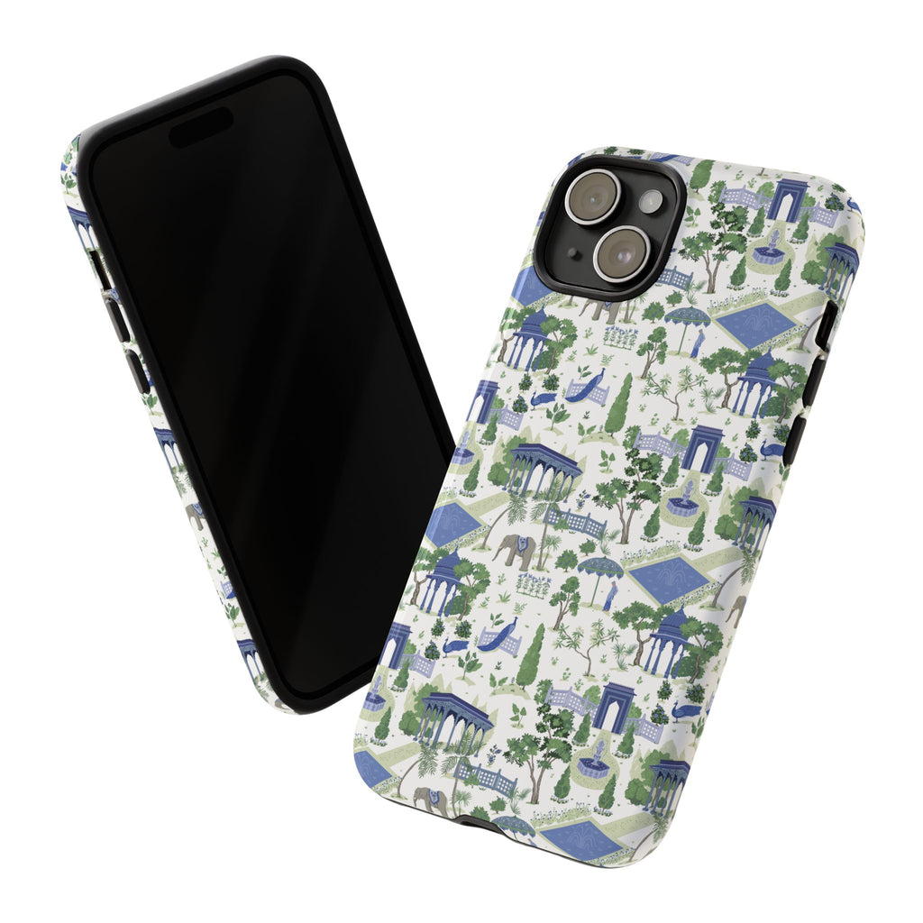 Garden Pavilion Phone Case — Blue & Green Toile Protective iPhone Cover