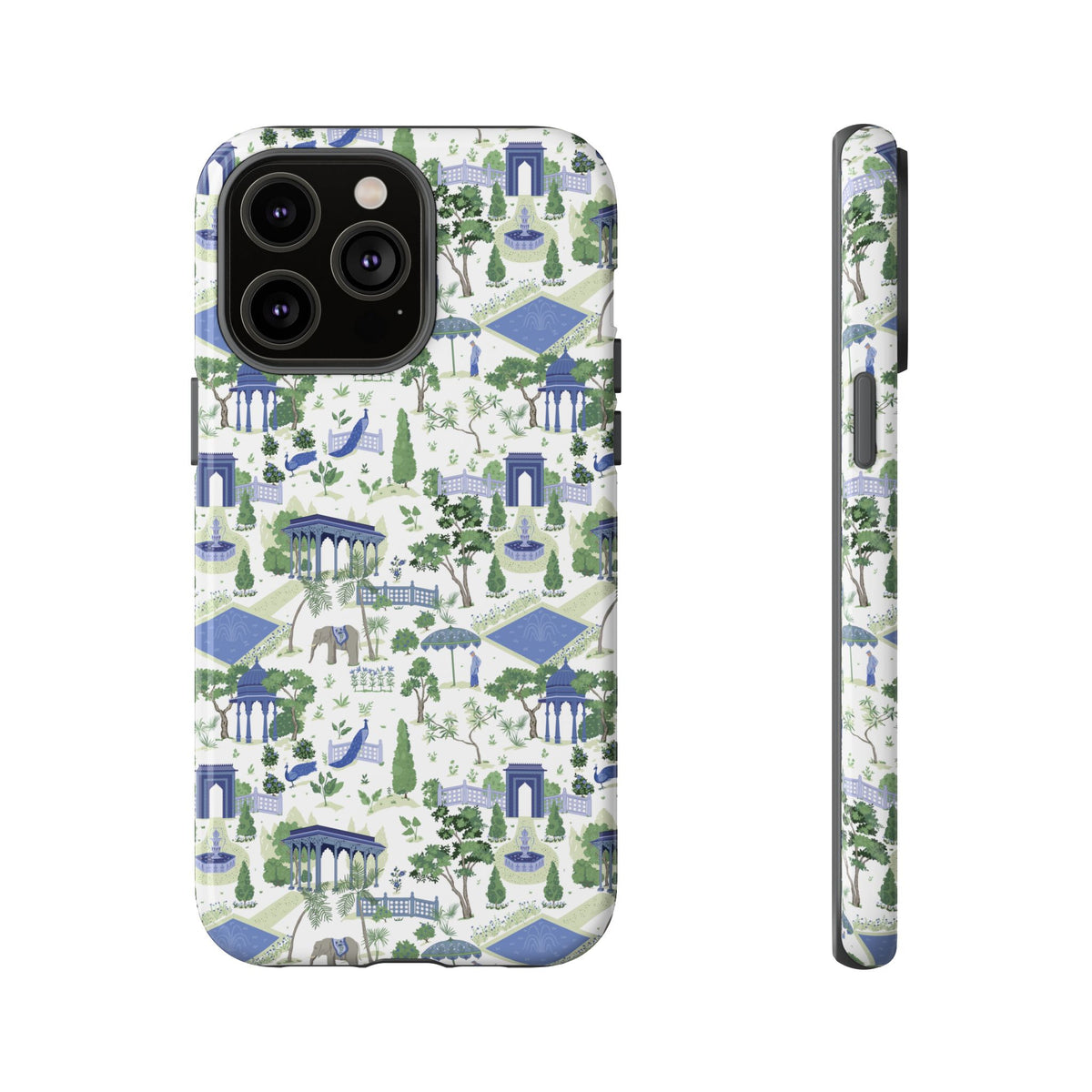 Garden Pavilion Phone Case — Blue & Green Toile Protective iPhone Cover