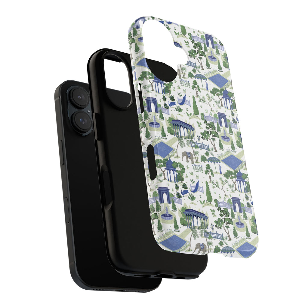 Garden Pavilion Phone Case — Blue & Green Toile Protective iPhone Cover