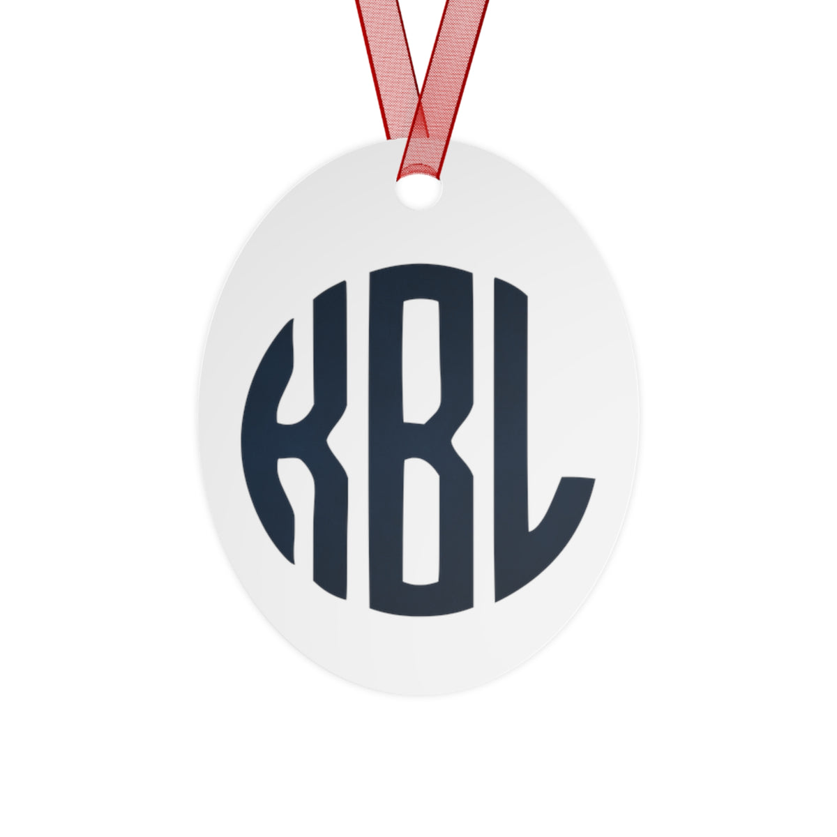 Personalized Monogram Metal Ornament - Round KBL Initials Holiday Decoration