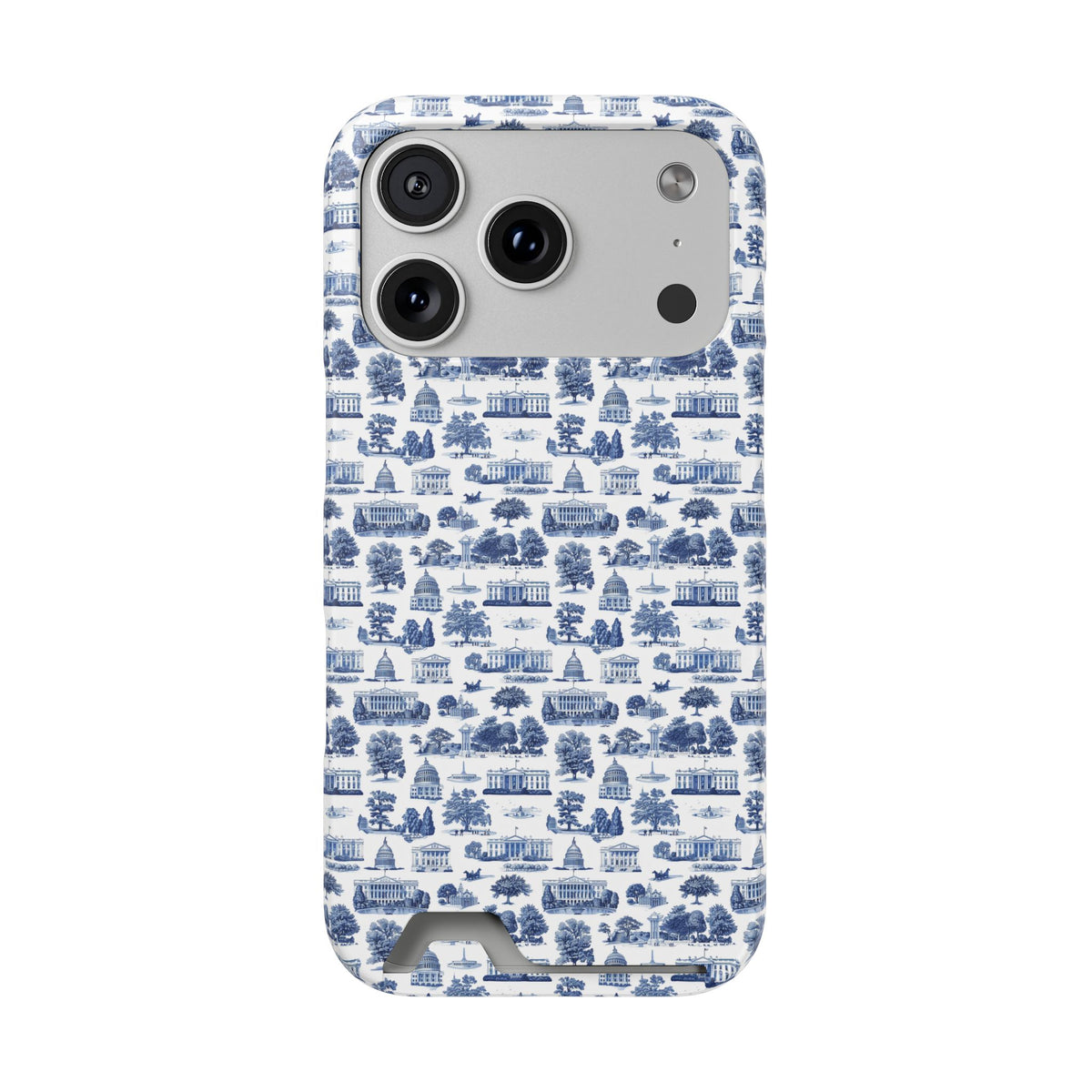 Blue Toile Phone Card Case — Vintage Scenic Pattern Phone Case with Card Holder