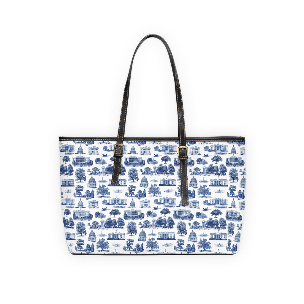 Blue Toile Print PU Shoulder Bag
