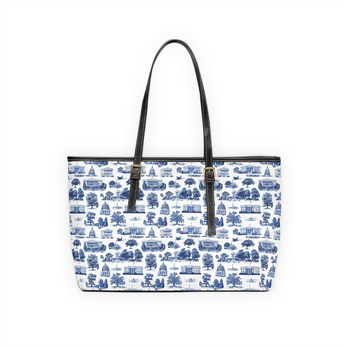 Blue Toile Print PU Shoulder Bag