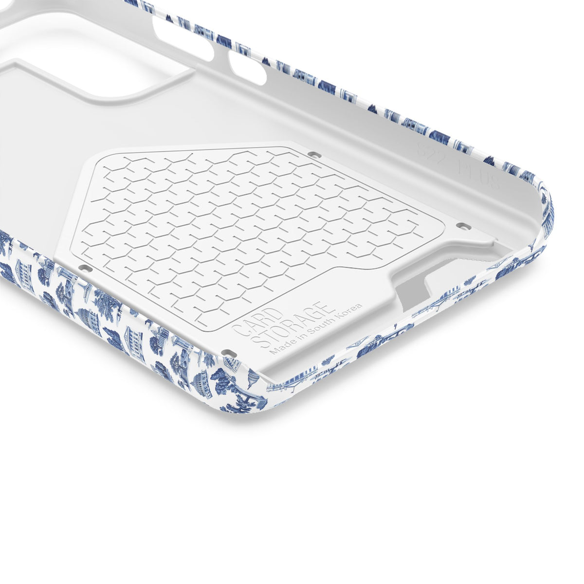 Blue Toile Phone Card Case — Vintage Scenic Pattern Phone Case with Card Holder