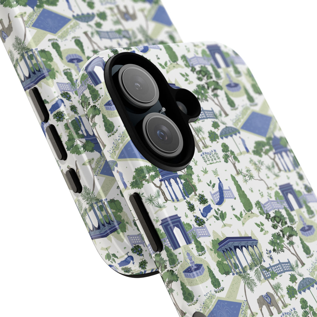 Garden Pavilion Phone Case — Blue & Green Toile Protective iPhone Cover