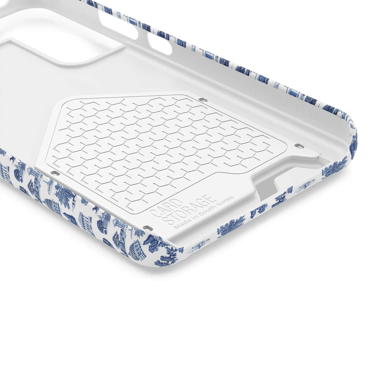 Blue Toile Phone Card Case — Slim Wallet Phone Case with Scenic Pattern