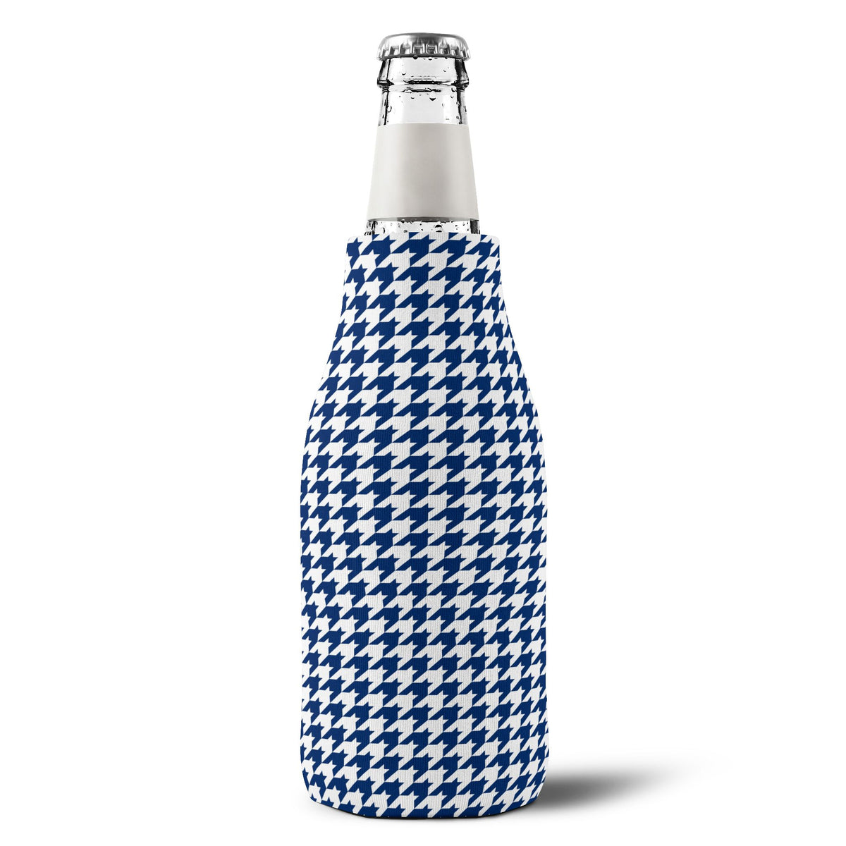 Houndstooth Zip-Up Bottle Cooler Sleeve — Insulated Wine & Beverage Koozie
