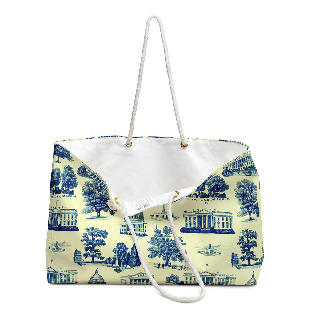 Capitol Toile Weekender Bag — Blue Washington Landmarks Travel Tote