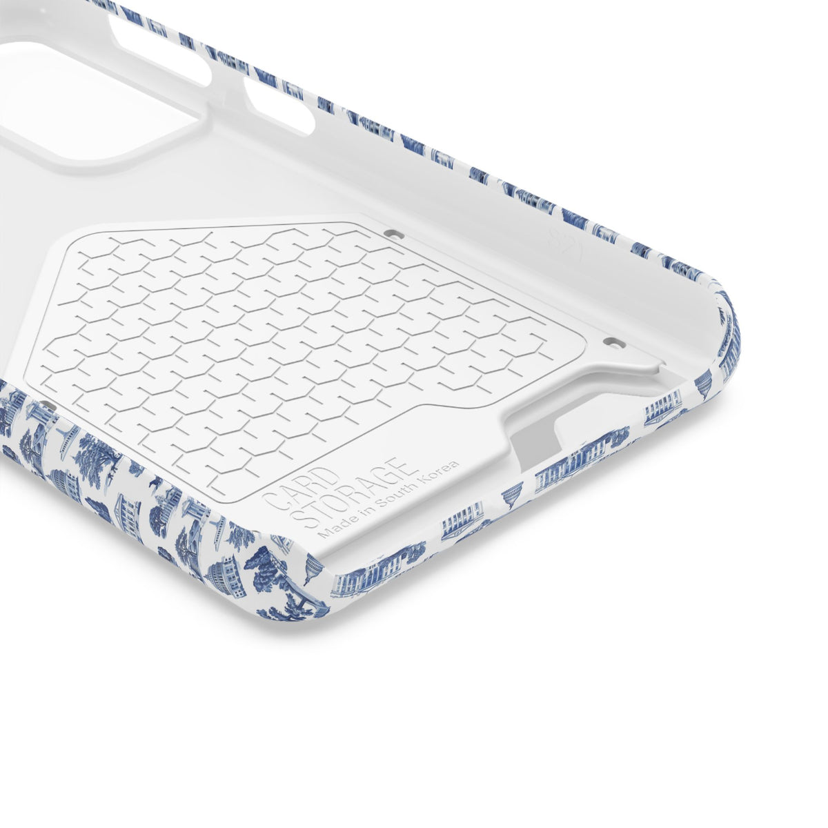 Blue Toile Phone Card Case — Vintage Scenic Pattern Phone Case with Card Holder
