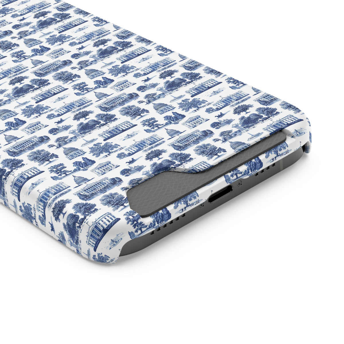 Blue Toile Phone Card Case — Vintage Scenic Pattern Phone Case with Card Holder