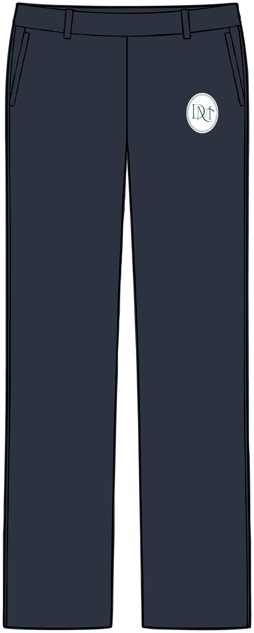 Women's Navy Straight-Leg Trousers with Monogram Accent
