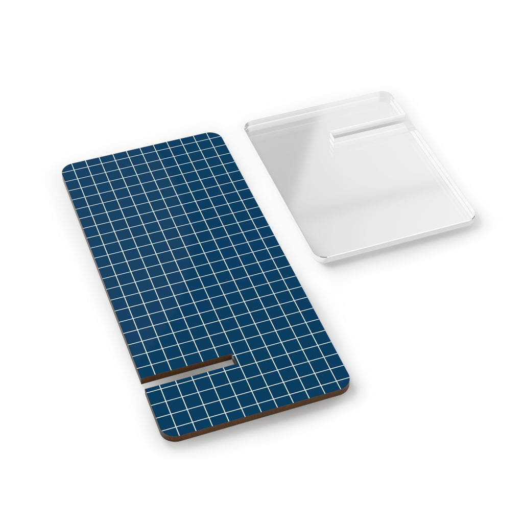 Blue Grid Smartphone Stand — Portable Acrylic Mobile Display Stand