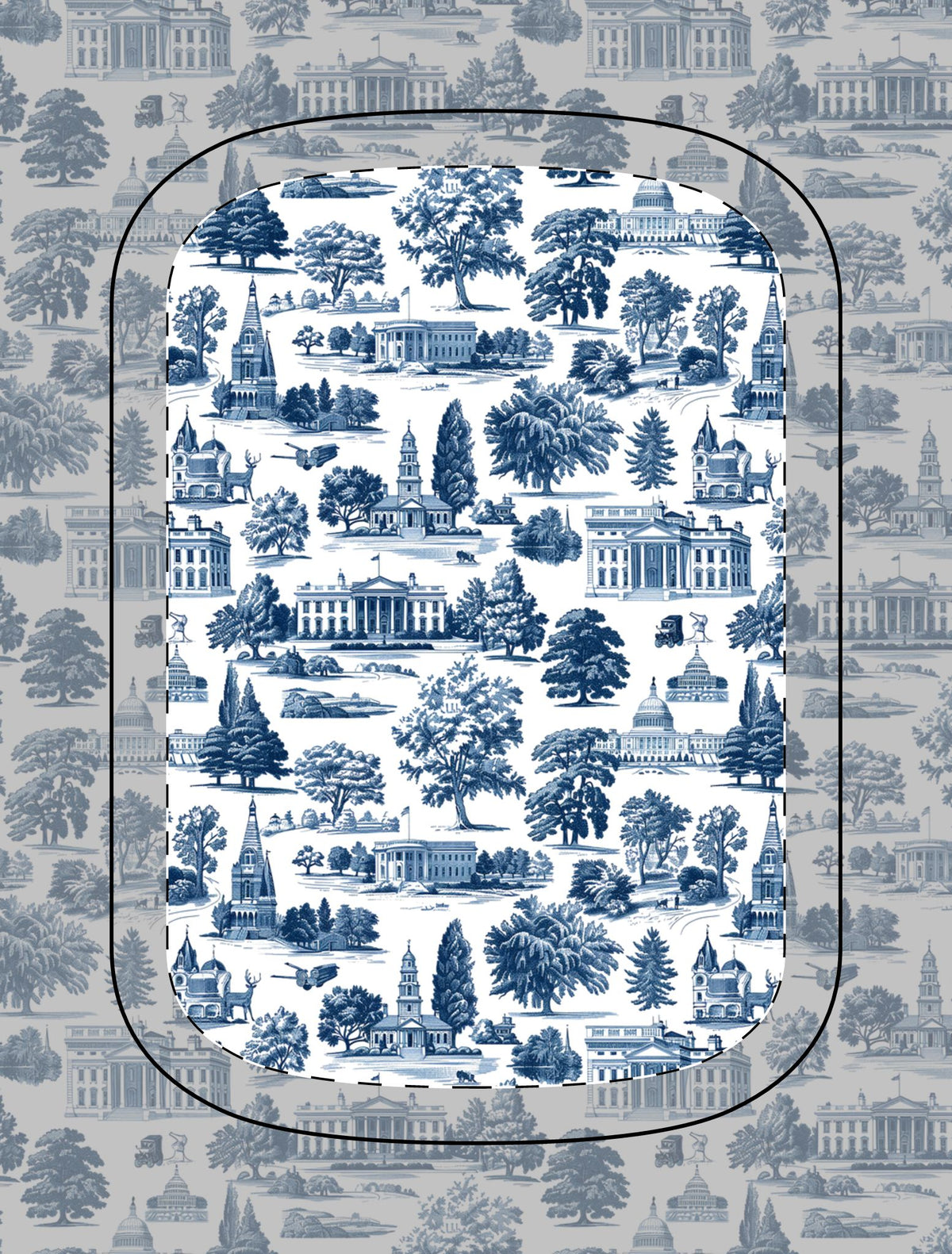Blue Toile Magnetic Power Bank — Portable Wireless Charger with Scenic Capitol Print