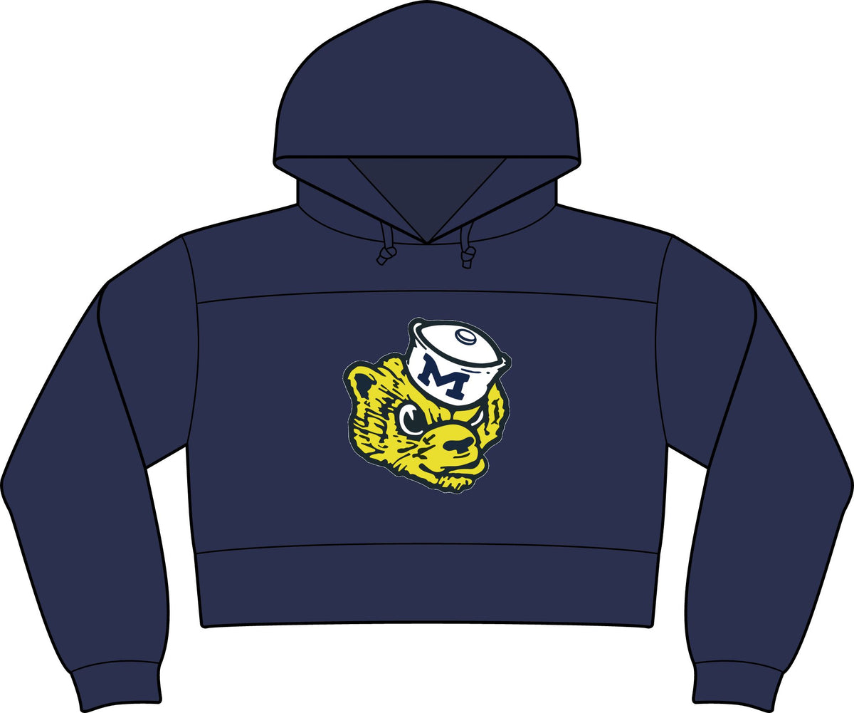 Michigan Block M Cropped Hoodie — Women's College Logo Sweatshirt