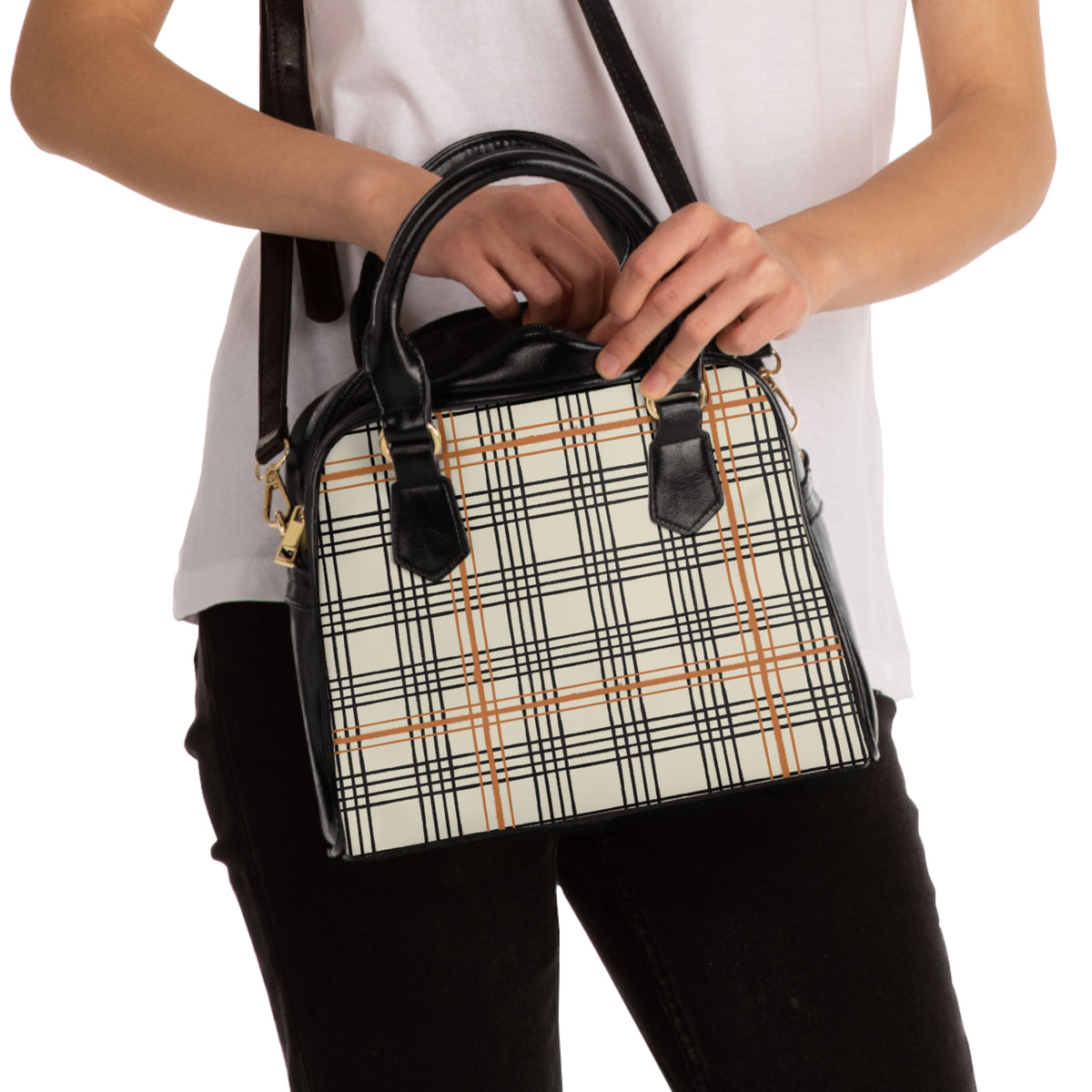 Plaid Shoulder Handbag — Classic Beige Check Tote