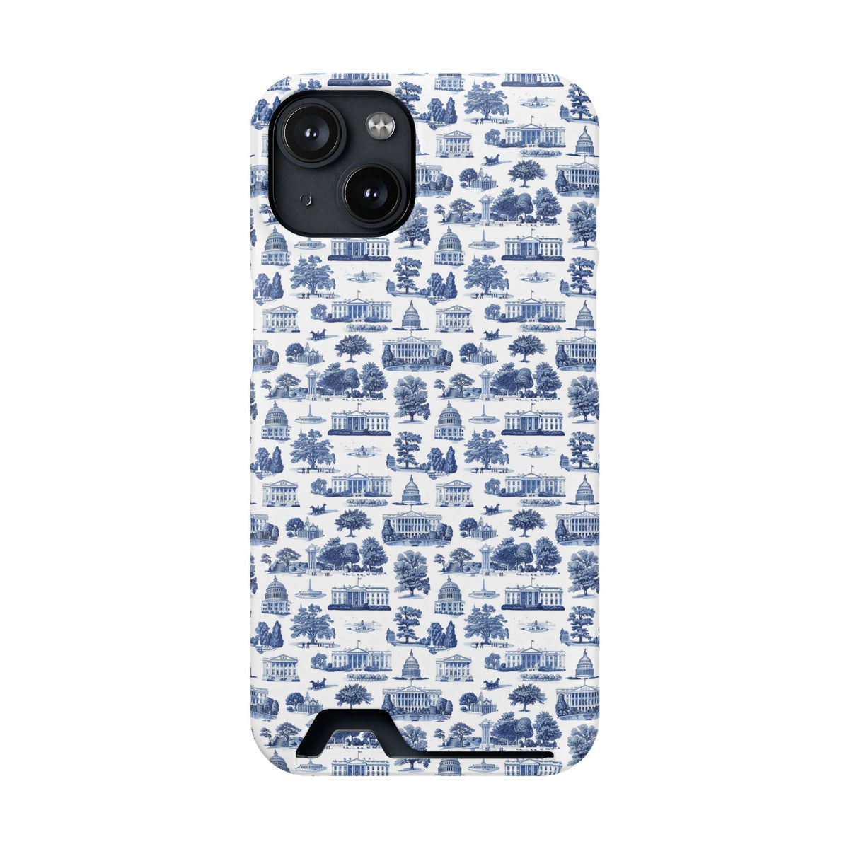 Blue Toile Phone Card Case — Slim Wallet Phone Case with Scenic Pattern