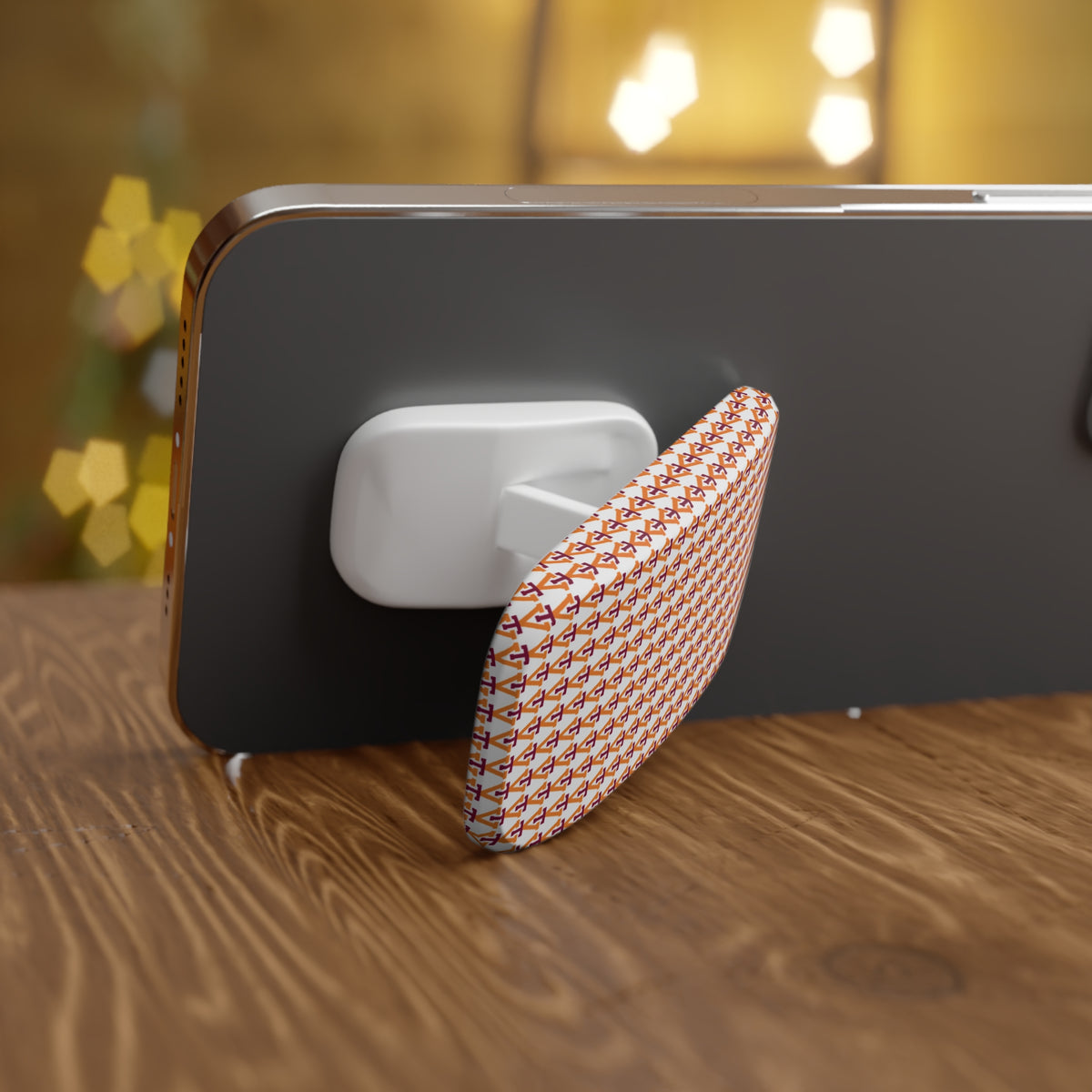 Geometric Tile Phone Grip — Orange & Red Pattern Click-On Stand