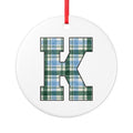 Plaid Letter K Ceramic Ornament — Monogram Initial Holiday Ornament