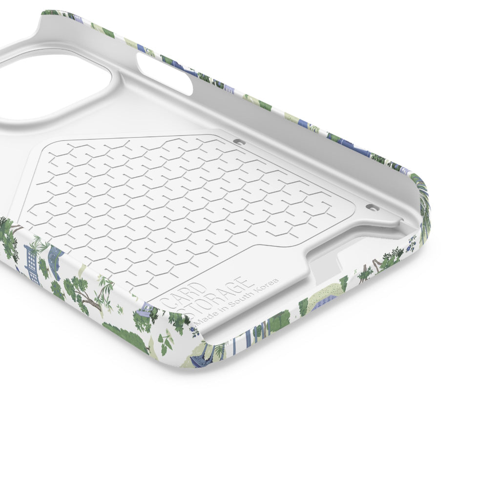 Garden Pavilion Cardholder Phone Case — Blue & Green Scenic Park Design