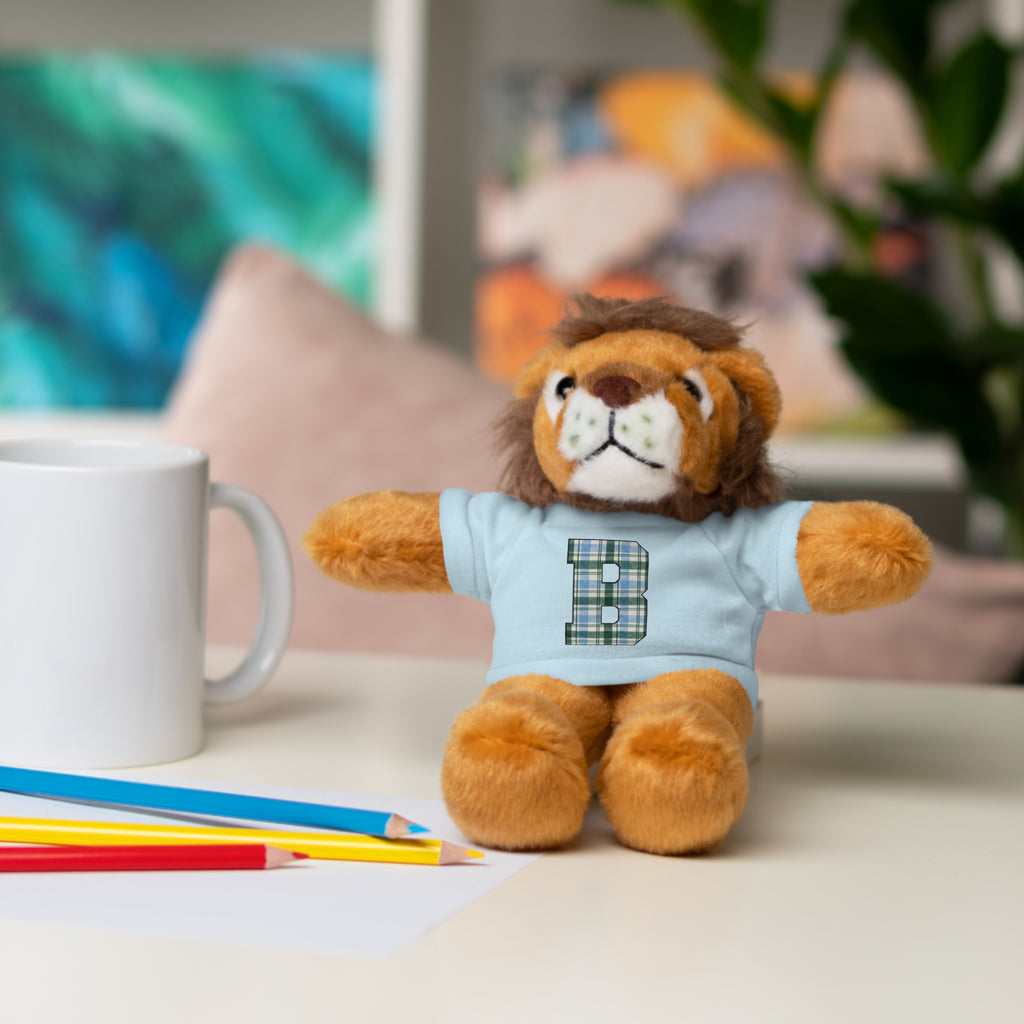 Plush Bear with Plaid Monogram Tee — Personalized Initial 'B' Stuffed Animal Gift