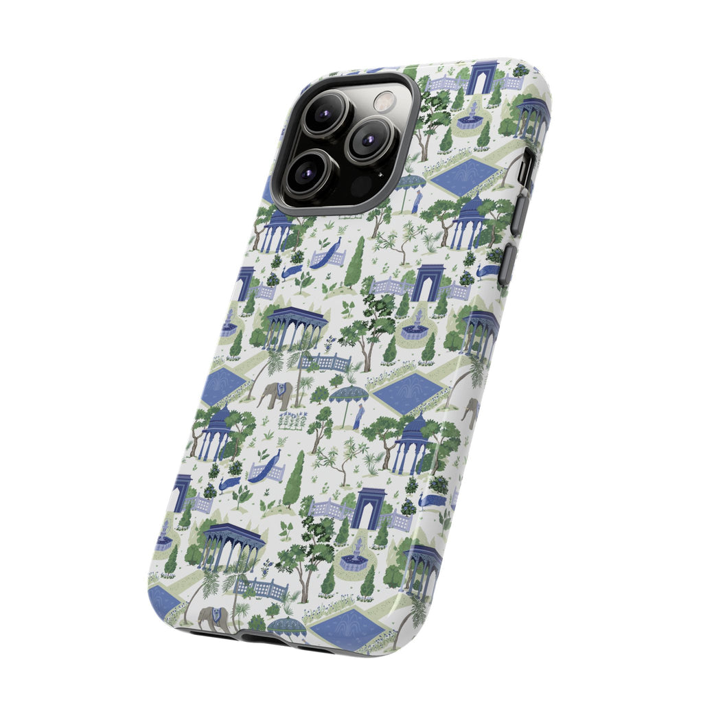 Garden Pavilion Phone Case — Blue & Green Toile Protective iPhone Cover
