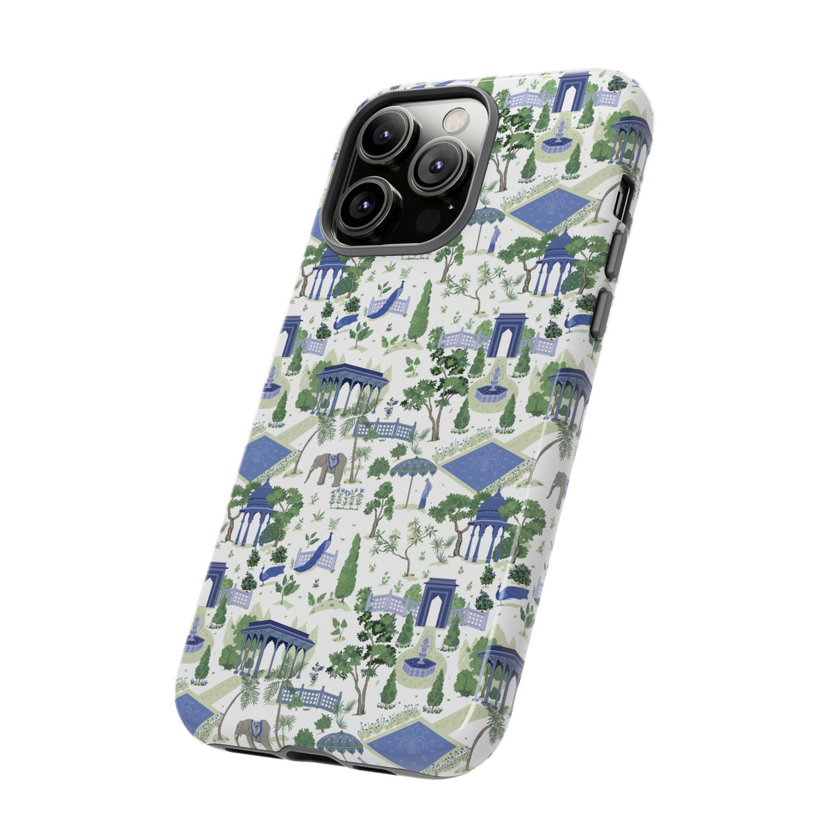 Garden Pavilion Phone Case — Blue & Green Toile Protective iPhone Cover