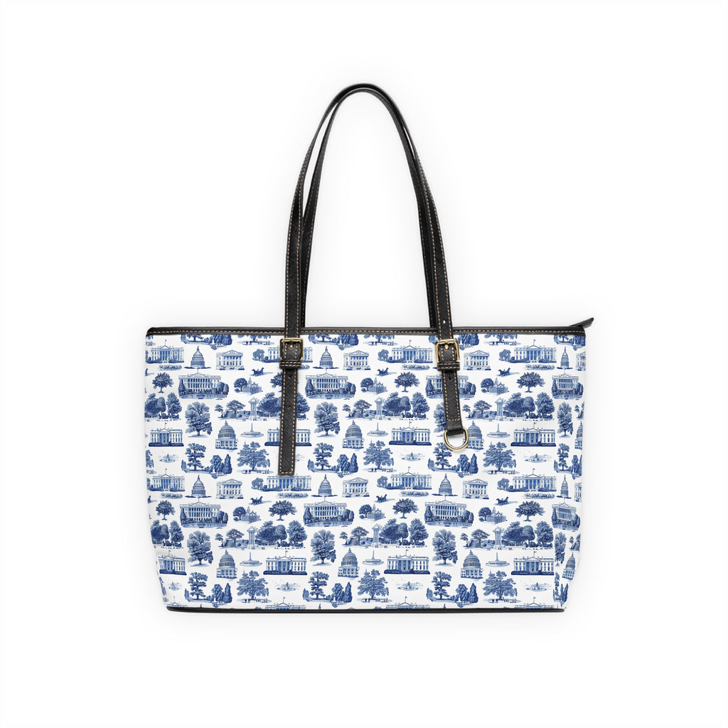 Blue Toile Print PU Shoulder Bag