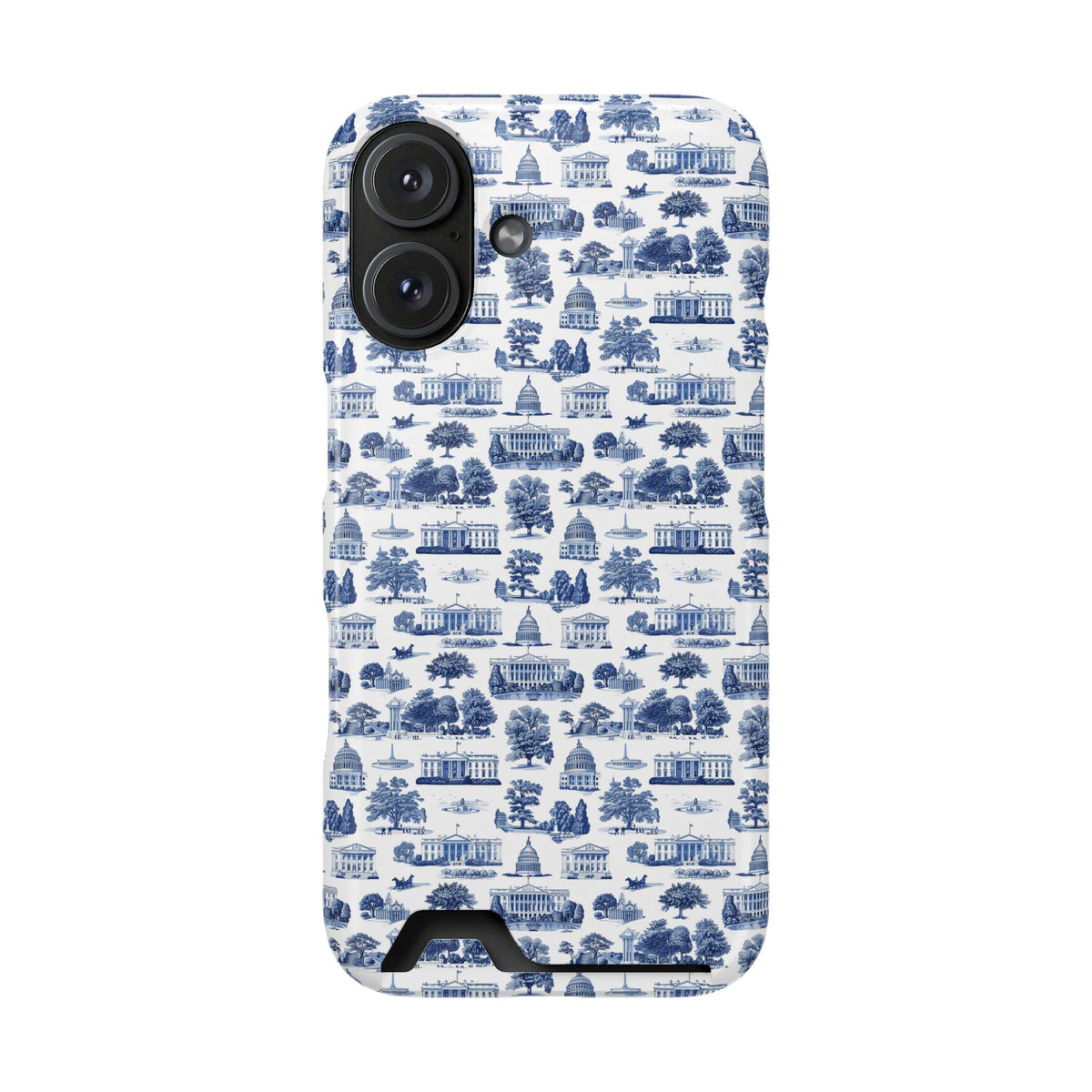 Blue Toile Phone Card Case — Slim Wallet Phone Case with Scenic Pattern