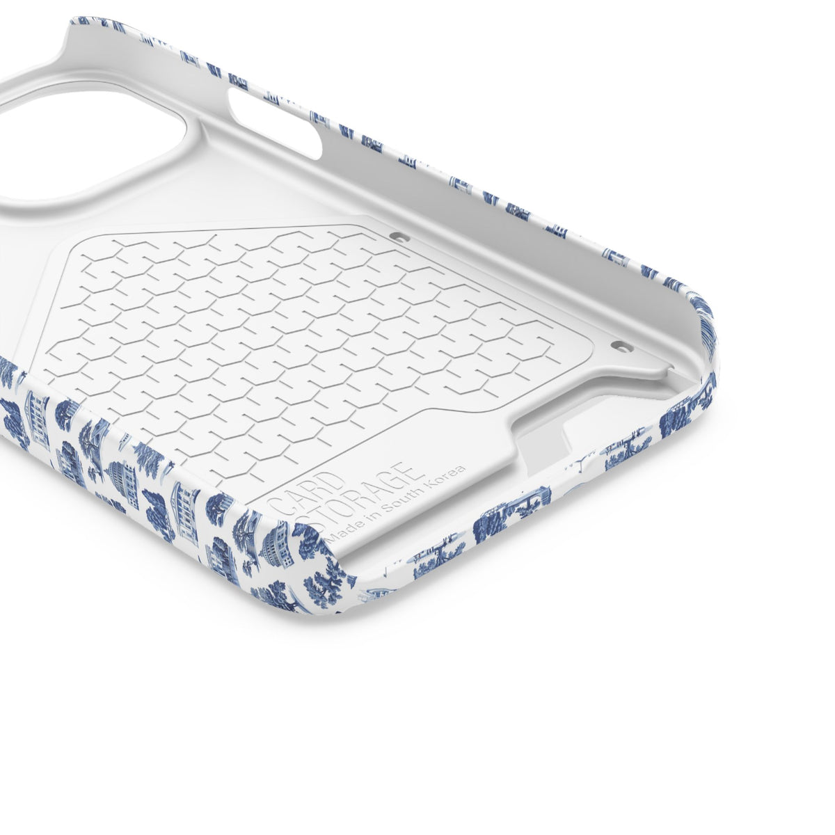 Blue Toile Phone Card Case — Vintage Scenic Pattern Phone Case with Card Holder
